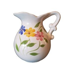 Vintage Floral Pansies Hand Painted Pottery Ceramic Porcelain Pitcher 5 1/2”
